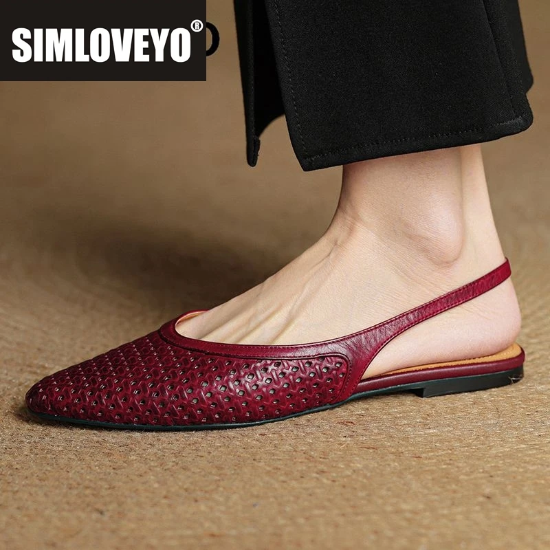 

SIMLOVEYO/2020 новые стильные женские сандалии из натуральной кожи с острым носком на плоской подошве с ремешком сзади, дышащая повседневная мягкая повседневная женская обувь