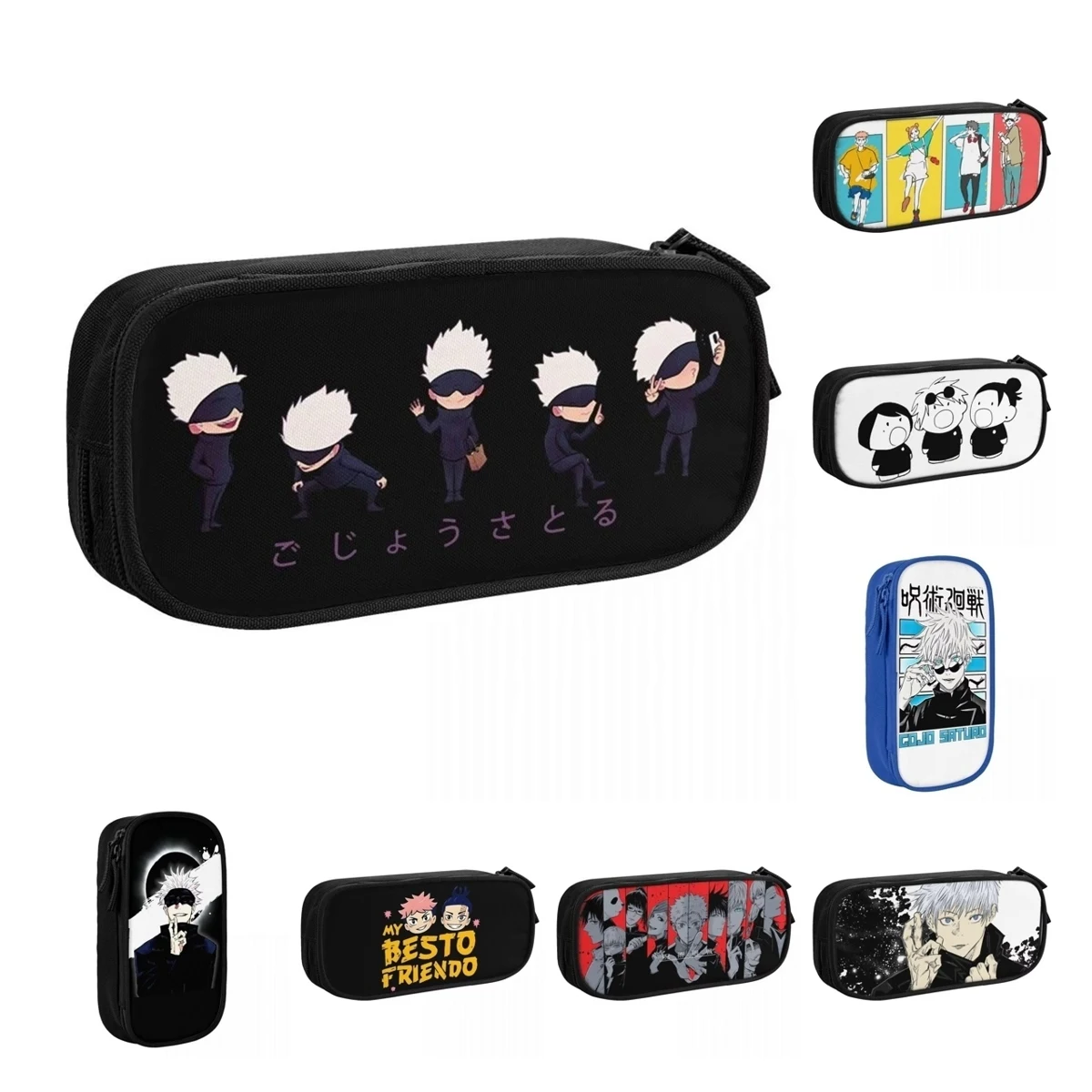 Lil Gojo Lápis Case, Jujutsu Kaisen Satoru Feitiçaria Fight Pen Pouch Big Capacity Bag, Presentes de escritório, Papelaria Bag