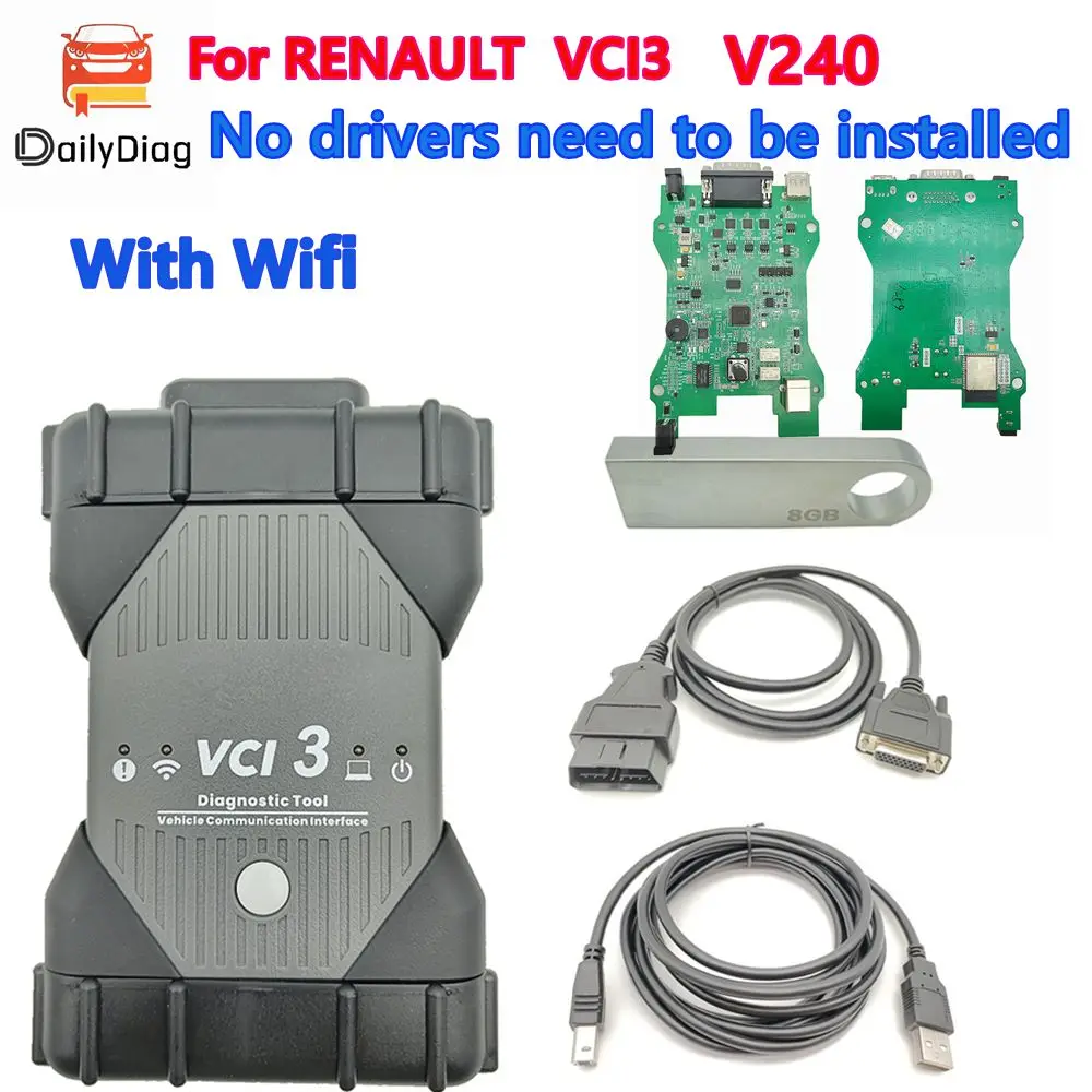 NEW VCI 3 For Renault Full Can Clip VCI3 V240 With WIFI CAN K-Line OBD2 Programmer For Renault 1994 to 2025 Car Diagnostic tool