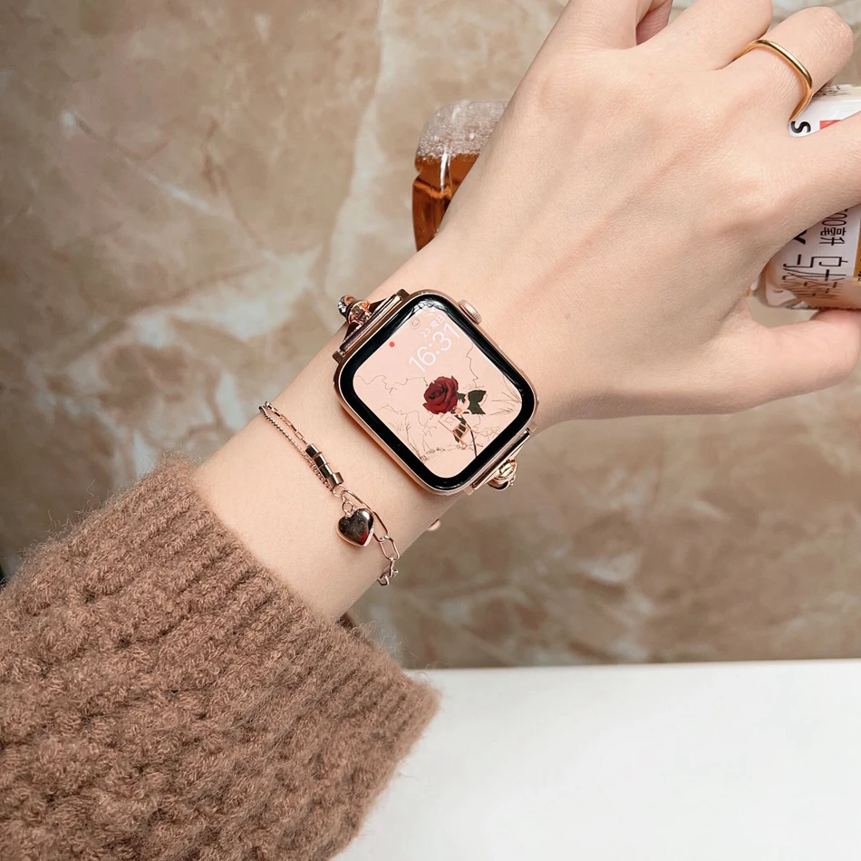 Luxury Bling Cross Bracelet Strap For Apple Watch Series 8 7 6 SE 5 4 45mm 44mm 42mm INS Metal Band IWatch Ultra 49mm 40mm 38mm