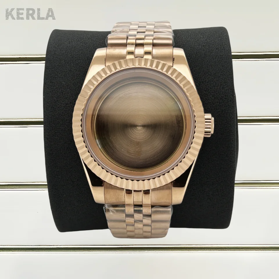 ローズゴールド 36 ミリメートル 39 ミリメートルステンレス鋼時計ケースストラップ DayJust NH35 NH36 4R/7S ムーブメント、フルサンド 3/5 ビーズ時計バンドオプション