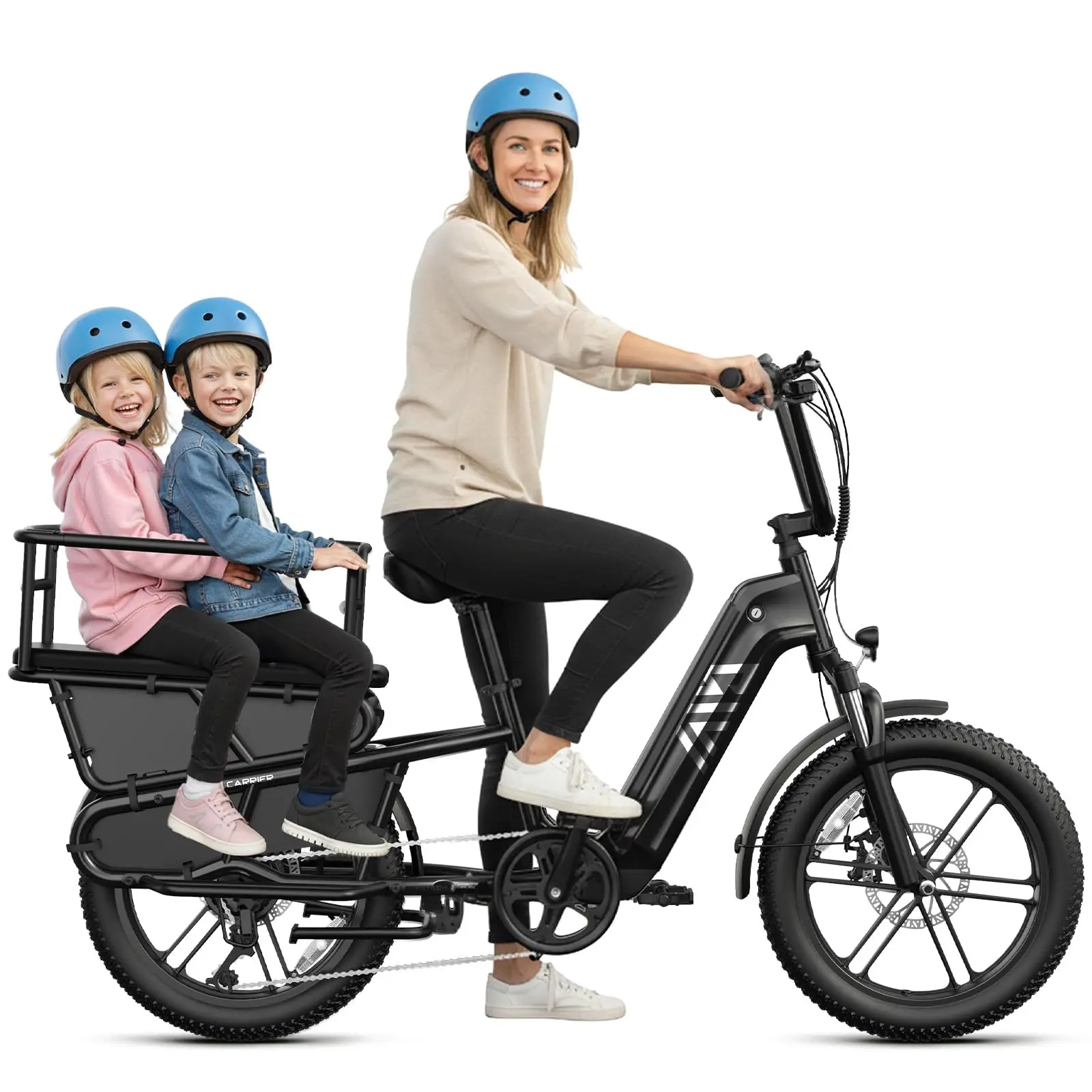 

Электрический семейный грузовой велосипед EU K008 20 дюймов, с удлиненной рамой, литиевая батарея 48В, рама из углеродистой стали