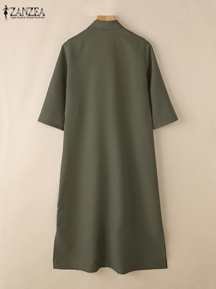 ZANZEA femmes robes longues décontractées automne 2025 col rabattu boutonné poche plaquée fente latérale chemise femme vêtements de trajet 3XL