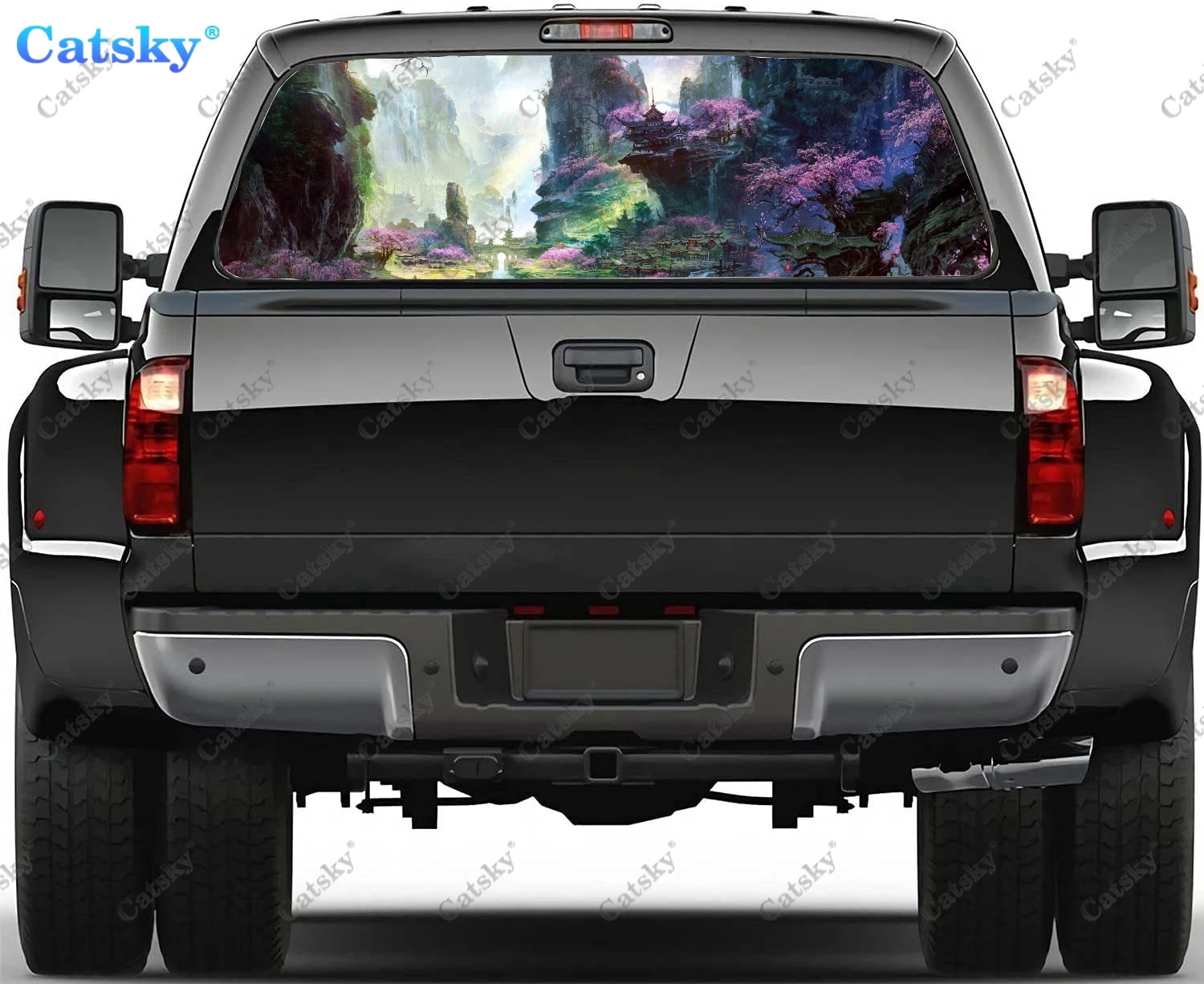 

Beautiful Mountain Scenery Rear Window Stickers Windshield Decal Steed Truck Rear Window Decal Tint Perforated Vinyl Graphic