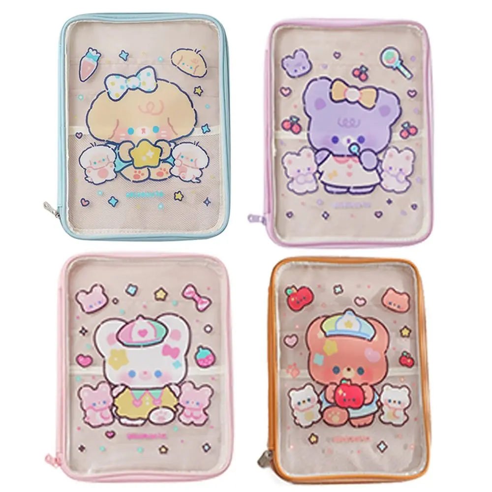 Large Capacity Cartoon Tablet Bag Portable File Holder PVC Tablet Protective Cover 3 Individually Compartment Water-proof