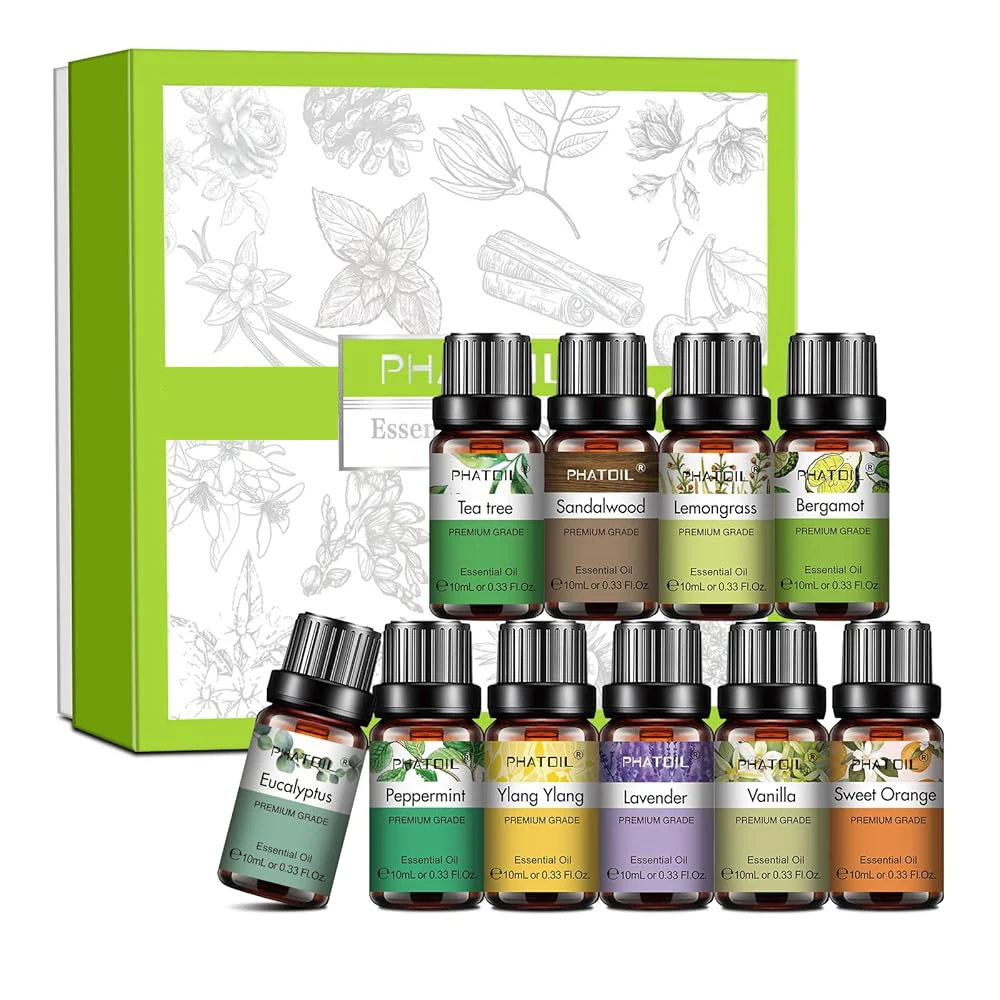 PHATOIL 10pcs Essential Oils Set-10ml Pure Natural Aromatherapy Oils for Diffuser,Massage,Spa,DIY Soap Crafts & Home Fragrance