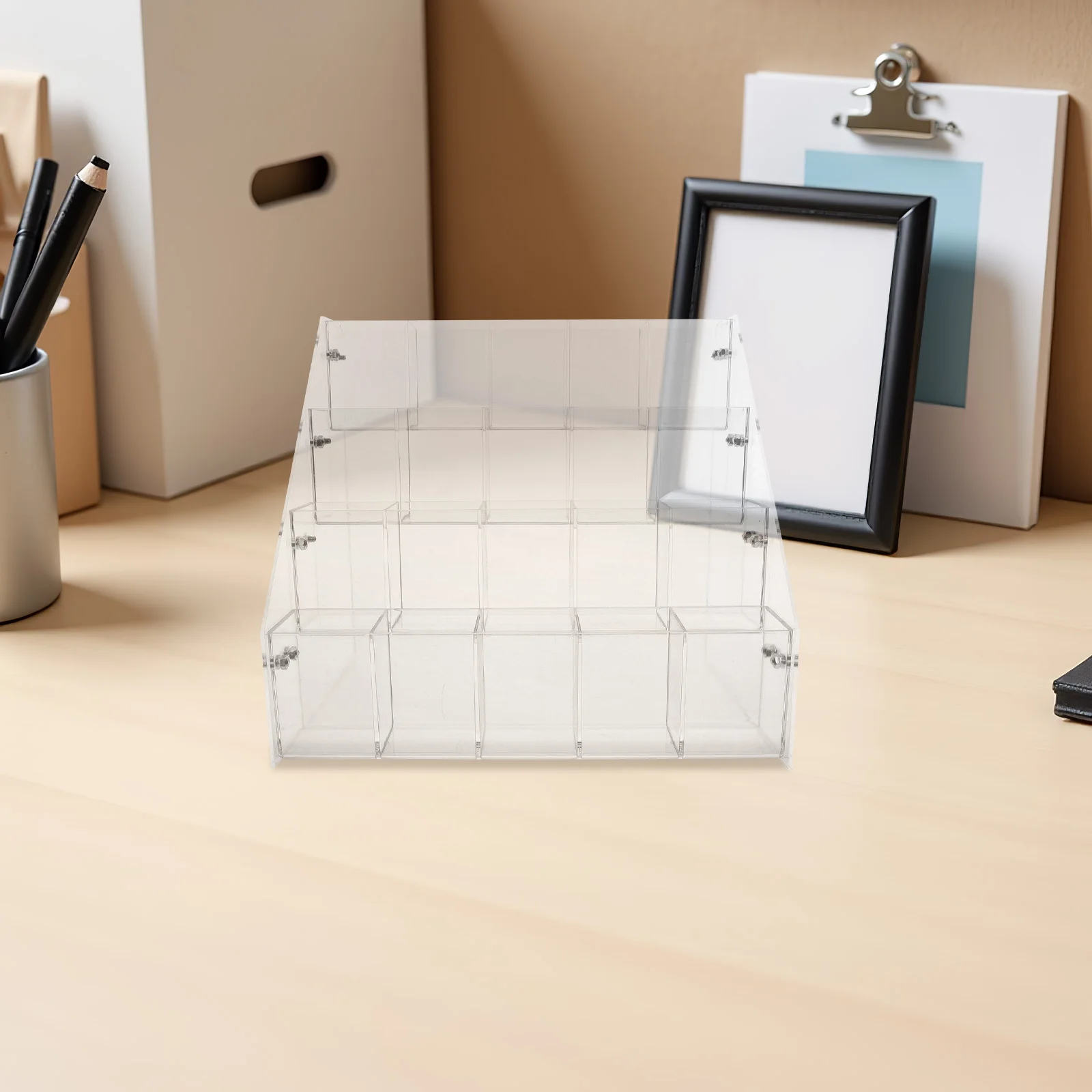 

4 Tier Acrylic For Desk Stationery Organizer Clear Brush Storage Case Desktop Writing Tool Holder Pen Display Stand Clear