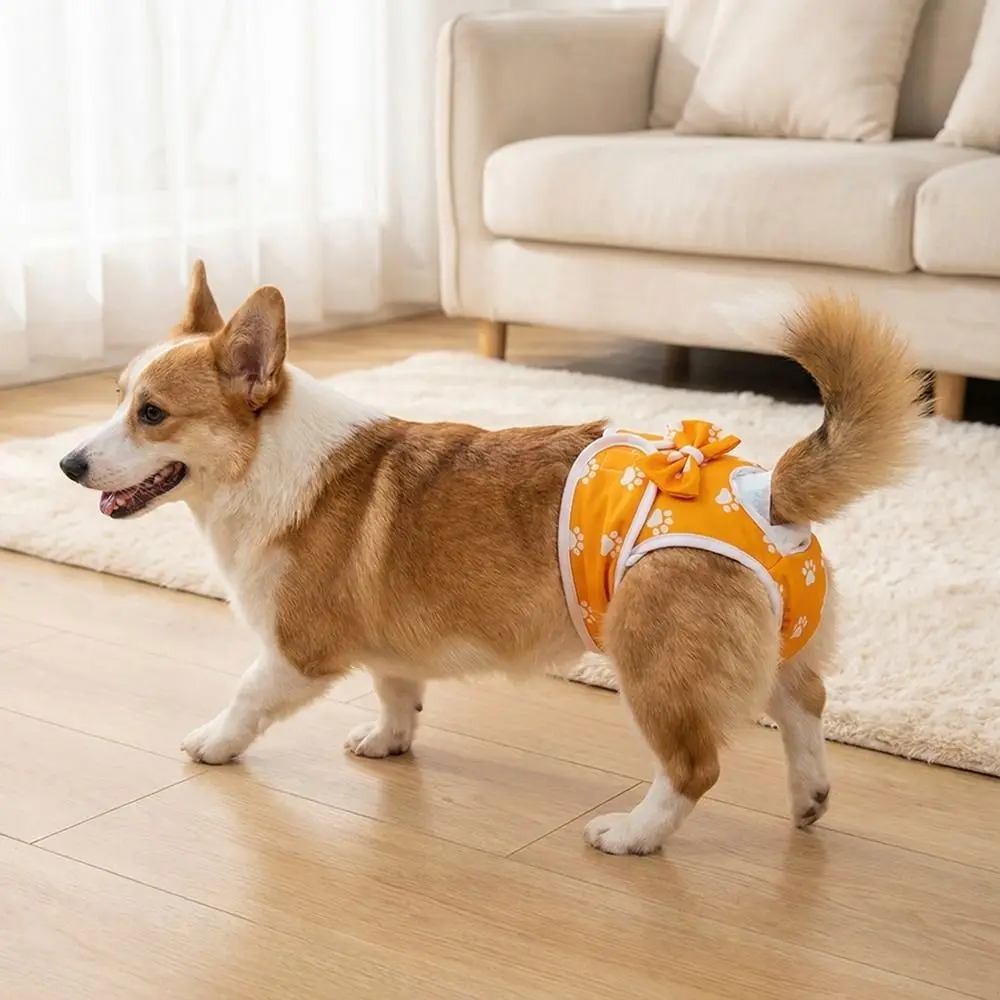Washable Dogs Diaper Adjustable Breathable Pet Physiological Pants Dog Paw Pattern Cozy Dog Sanitary Panties Wound Recovery