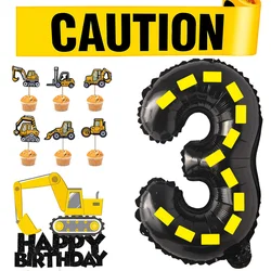 Construction Birthday Party Supplies Truck Balloon Kids Dump Truck Party Cake Topper Engineering Car Party Supplies CAUTION Belt