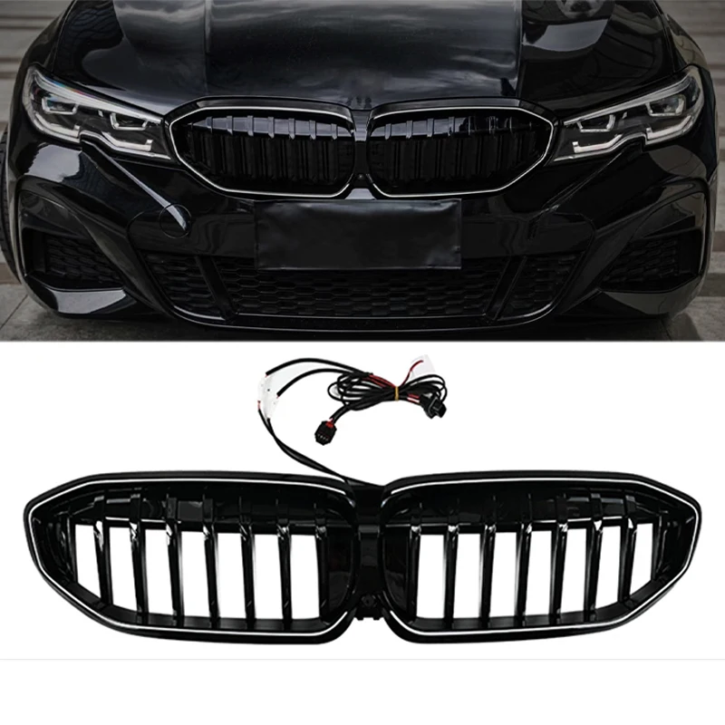 

Для BMW 3 серии G20 2020 2021 2022 со светодиодными гоночными решетками, решетка переднего бампера, сетка из АБС-пластика, замена оригинального автомобиля