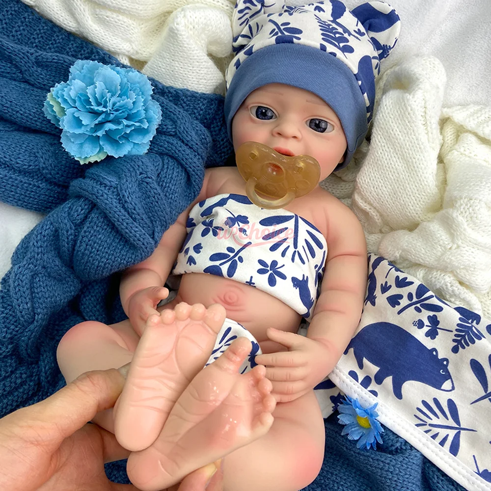 Open Mouth 18" Solid Silicone Reborn Boy Doll 3D Painted Skin Lifelike Newborn Baby Doll For Festive Toys Gifts Art Collection