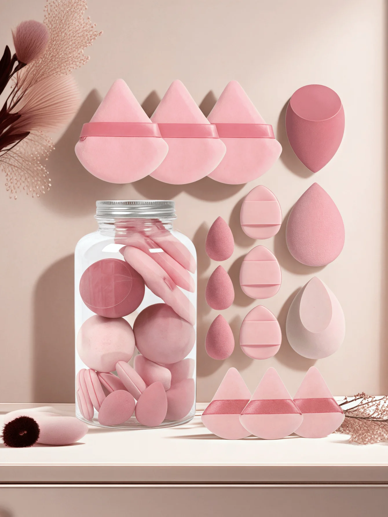 Kit di spugne per trucco professionale da 15 pezzi: set di doppio uso e soffio di cipria con custodia da viaggio |   Strumenti ipoallergenici di livello salone