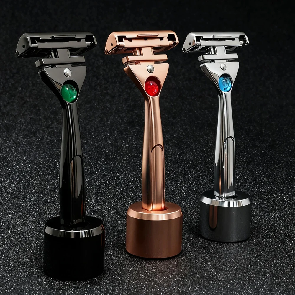 Whityle 24TS-2 Glide Pro 4D Premium Stainless Steel Eco-friend Shaver Cartridge Safety Body Shaving Razor with Stand Gift Set