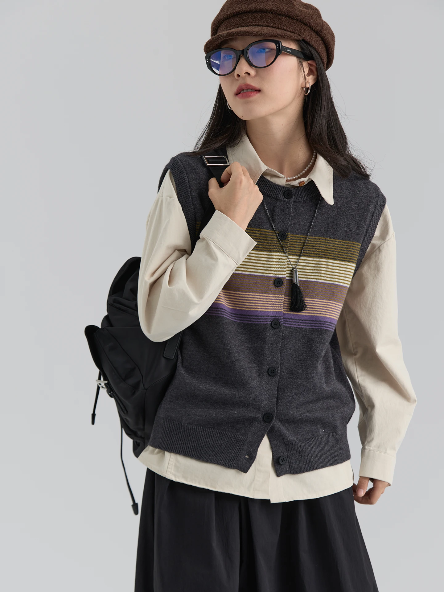 

Dwind Women's Knitted Cardigan Vest Striped Color Blo Korean Sle Inner Wear Autumn Winter New Arrival Faion
