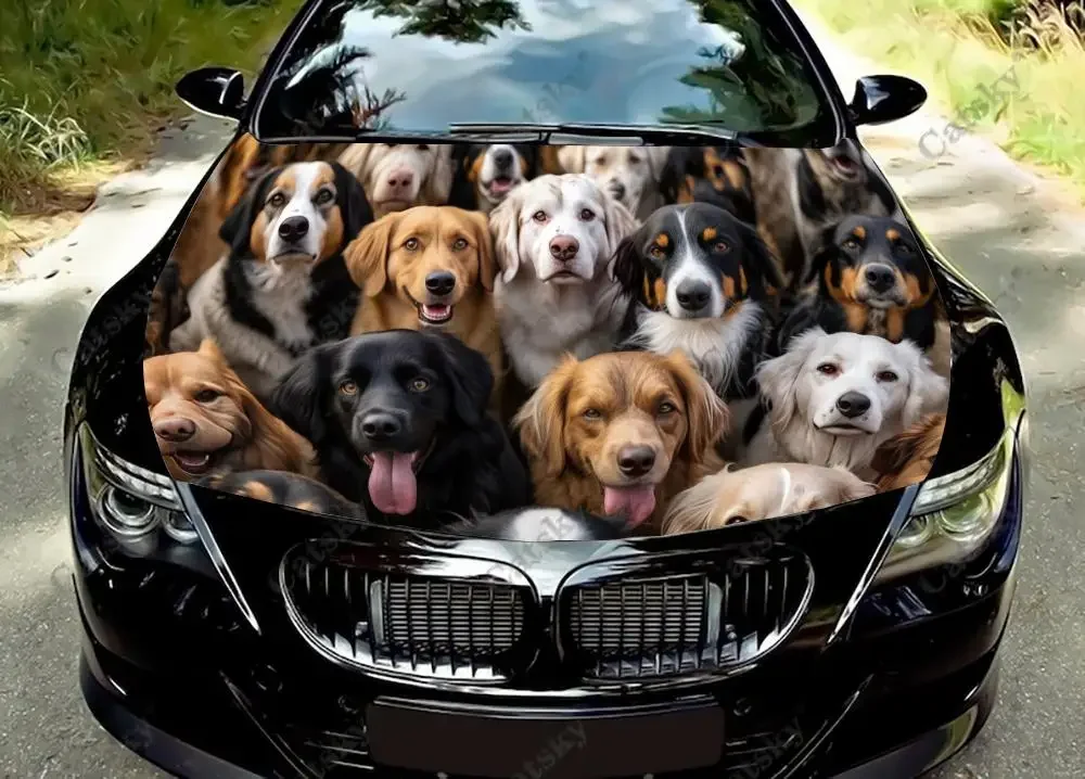 

Happy Group of Dogs Car Hood Vinyl Stickers Wrap Vinyl Film Engine Cover Decals Sticker on Car Auto Accessories