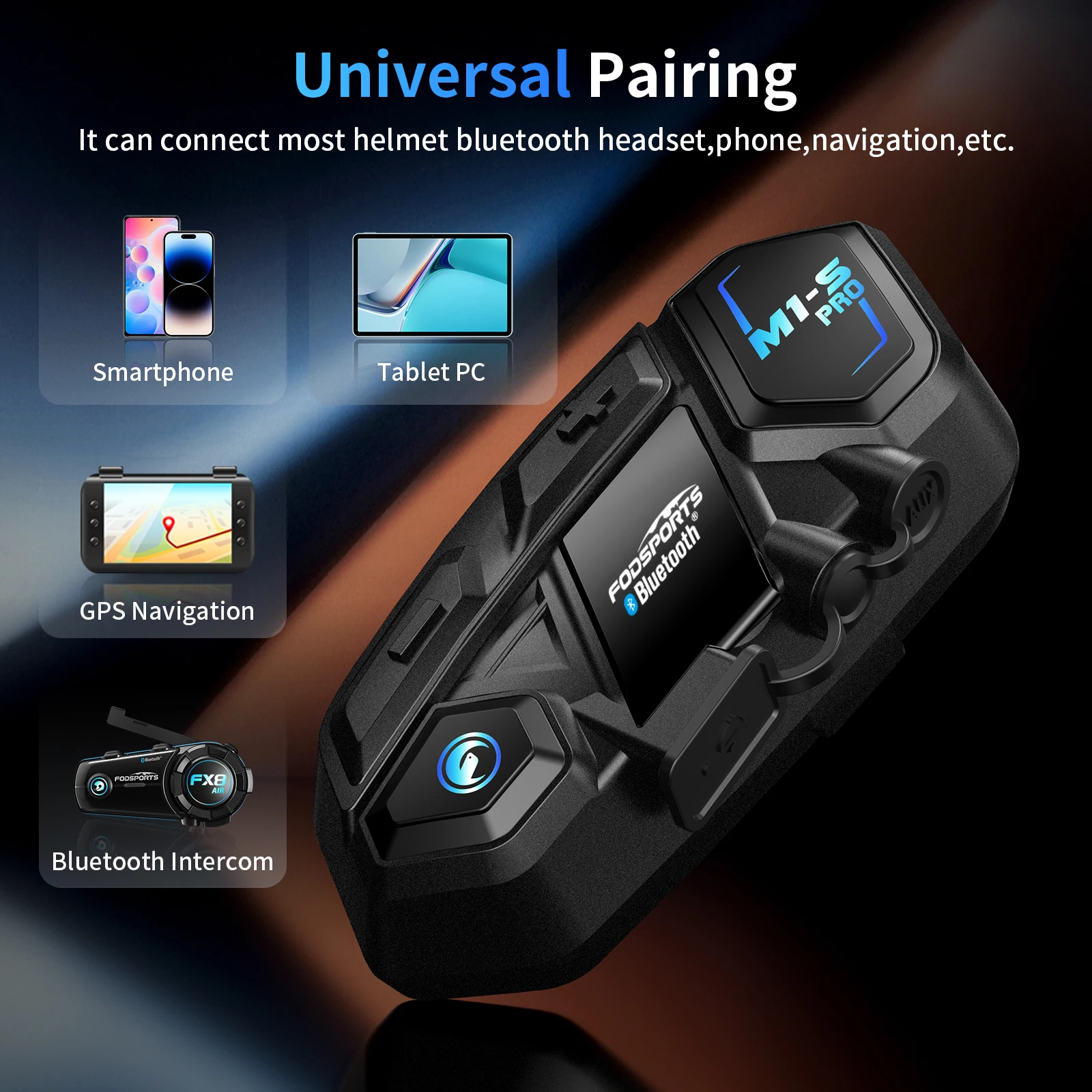 2pcs Fodsports M1-S Pro Motorcycle Helmet Intercom Wireless Bluetooth Headset Moto Interphone,10 Riders.
