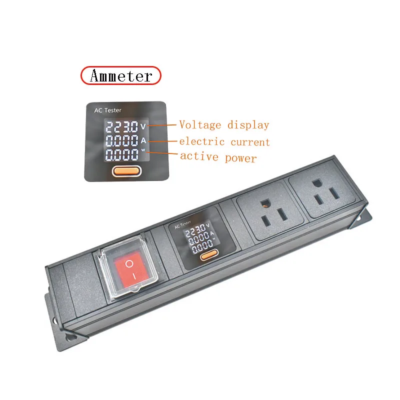 Aluminum alloy shell PDU power board, high-power American socket C14 port 1-9AC with ammeter