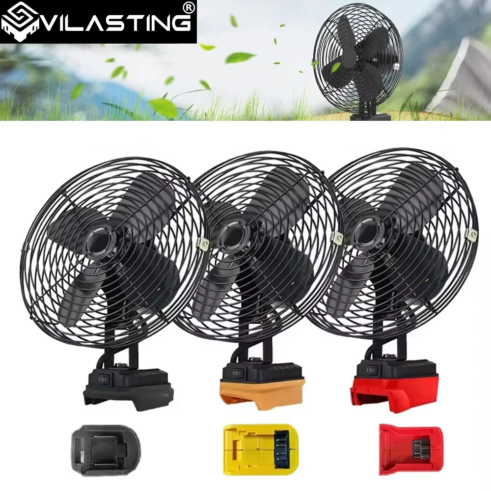 6/8In Camping Fan Outdoor Fishing Wireless Desktop Portable Metal Fan Strong Wind Fan For Makita/Dewalt/Milwaukee 18V BatteryPin