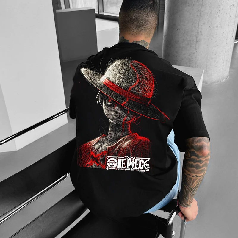 

Genuine Bandai Anime Short Sleeve T-Shirt Men's Luffy Cotton T-Shirt Loose Student Comfortable Loose Crew Neck Top Short Sleeve