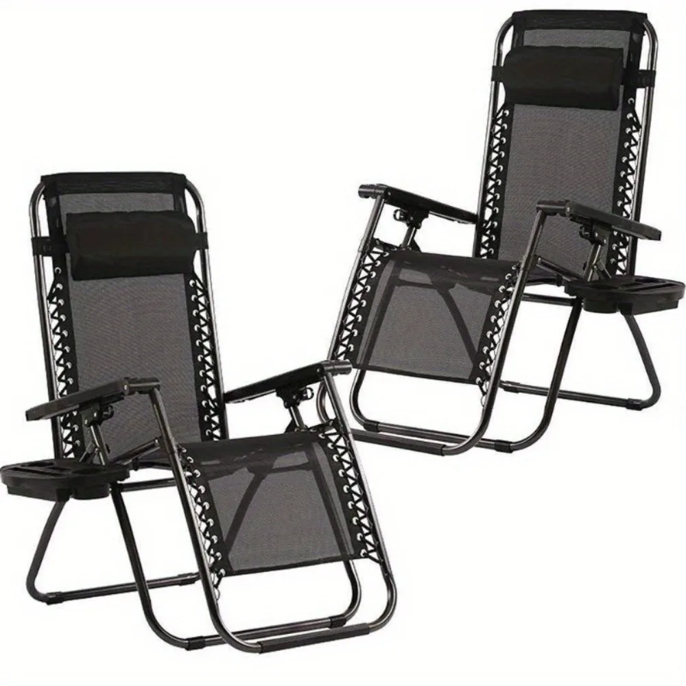 

Zero Gravity Chairs Set of 2 Patio Adjustable Reclining Folding Chairs w/ Pillow