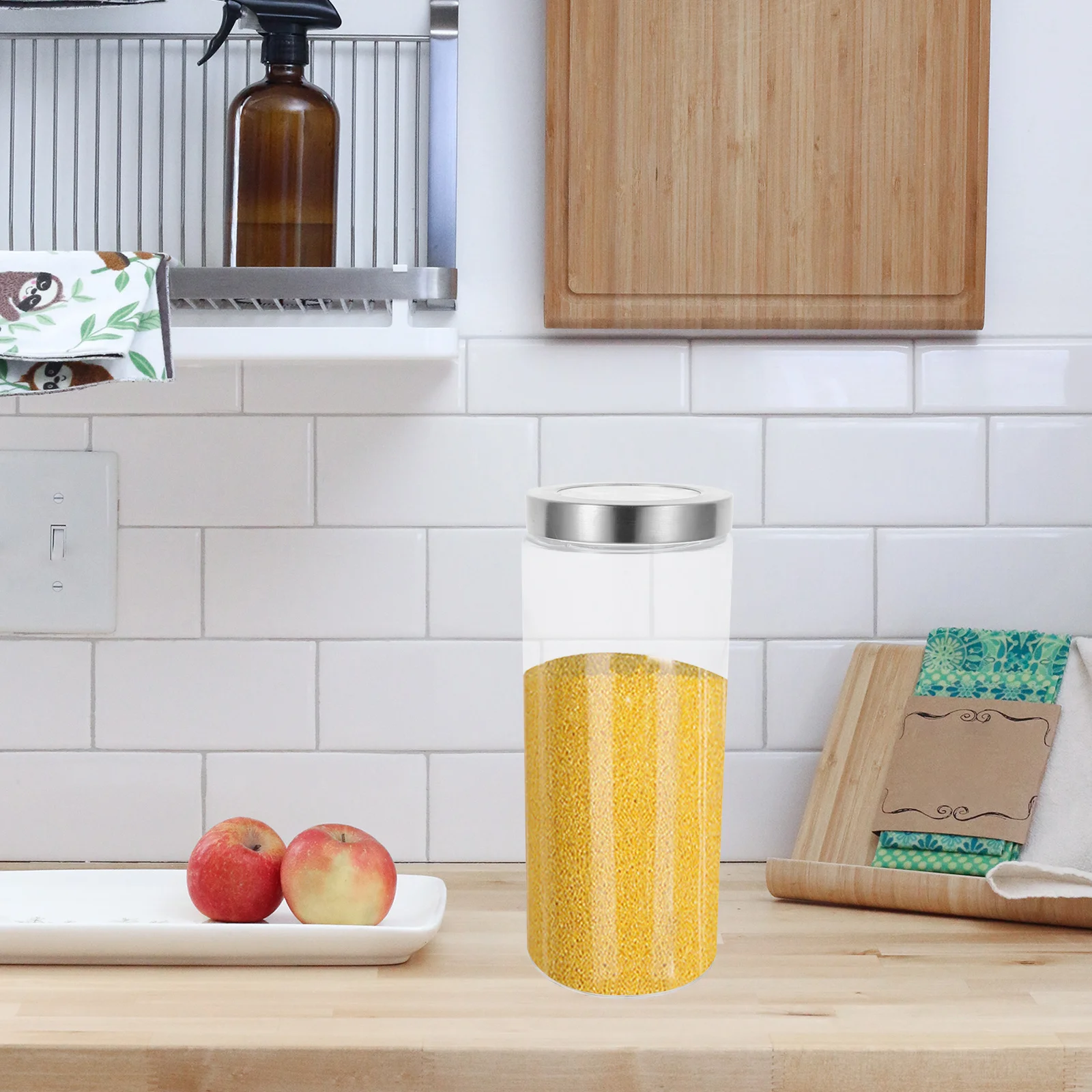 

1Pcs Glass Grain Storage Container Transparent Airtight Food Jar for Long Term Preservation of Cereals Oats Dried Fruits Kitchen