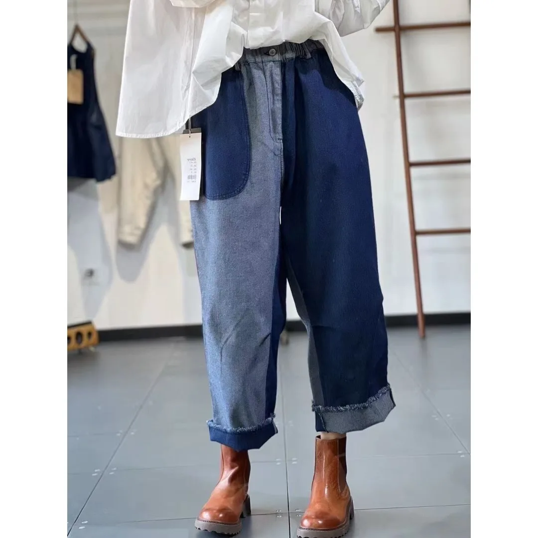Casual High Waist Wide Leg Jeans Women's Spring Autumn Faion Trend Color Blo Slimming Straight Cut Blue Denim Trousers