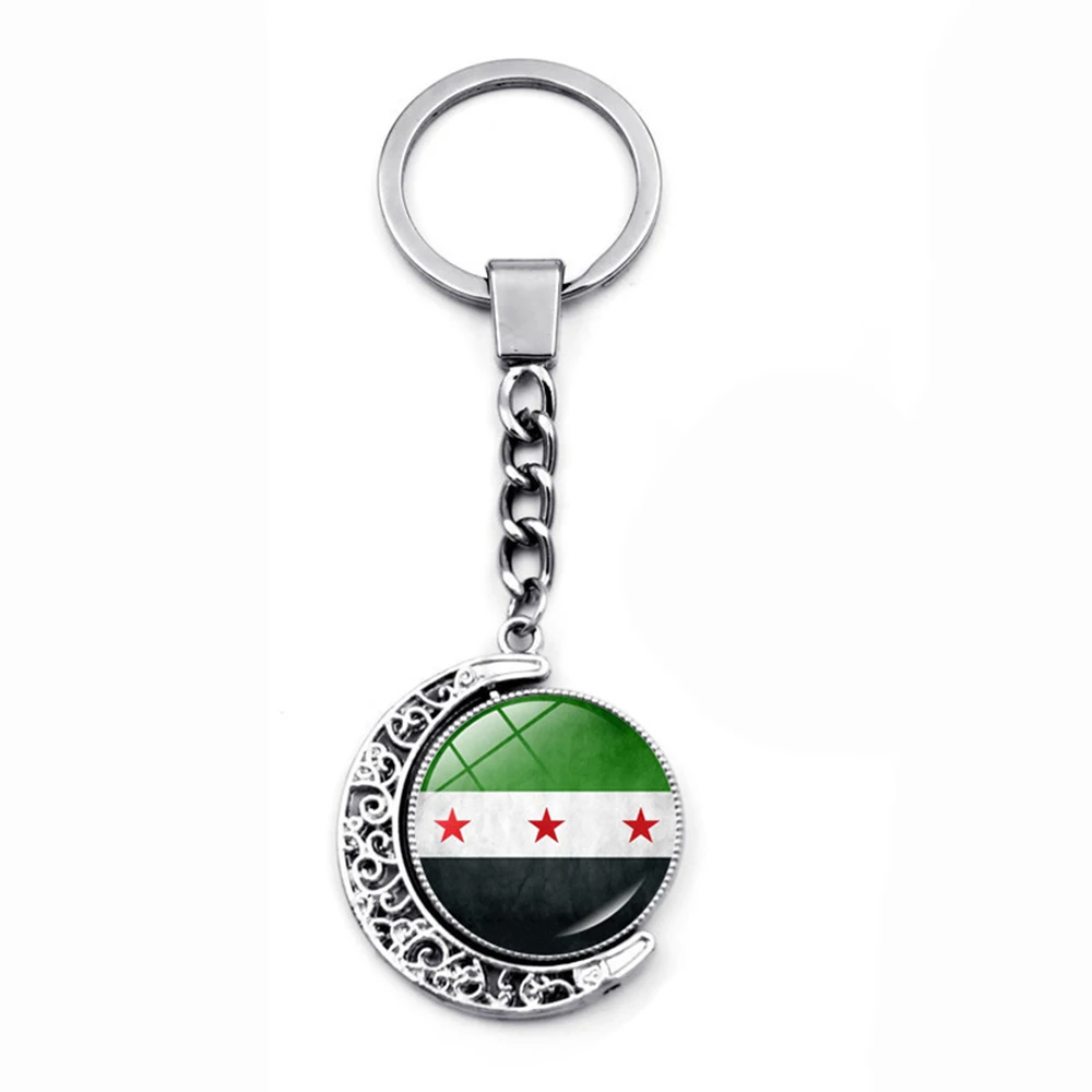 Syrian National Flag Keychain Charm Bag Pendant Glass Beads Syria Car Keyring for Men Women Fashion Jewelry Gifts Accessories