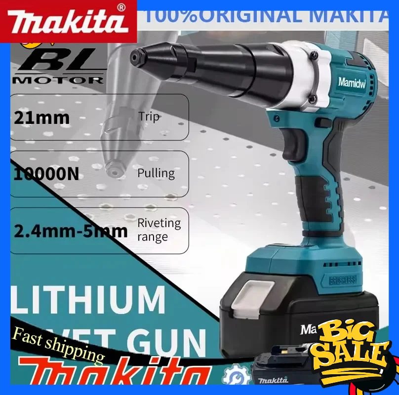 

Makita Brushless Electric Rivet Gun LED Cordless Rivet Nut Gun Automatic Riveting Tool For Makita 18V -20V Battery