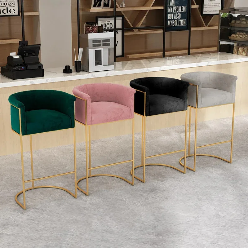 Hoge keukenbarstoelen Fluweel Goud Kruk Moderne luxe ontspannende barstoelen Metalen fauteuil Sedie Scandinavisch meubilair