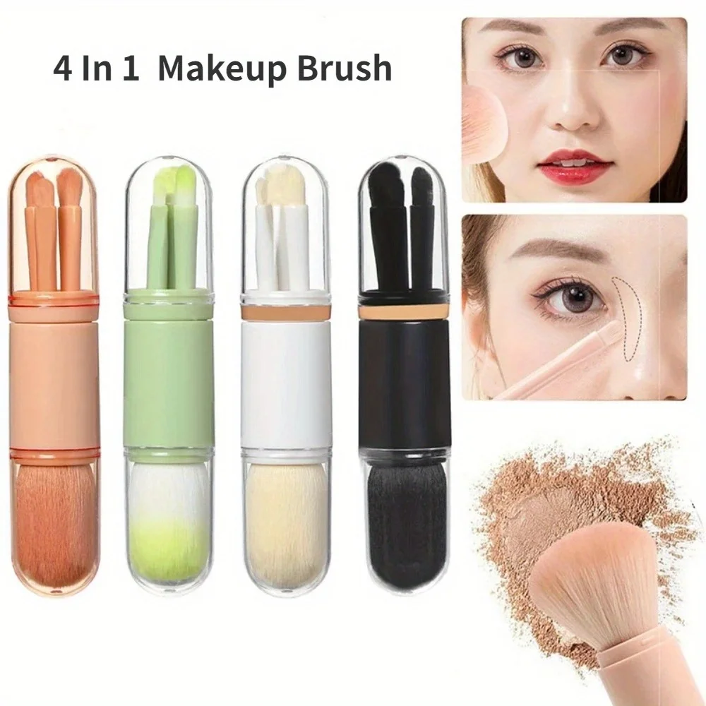 4 in 1 Makeup Brush Set Mini Eyeshadow Brush Foundation Brush Portable Travel Capsule Retractable Makeup Brush Beauty Tool