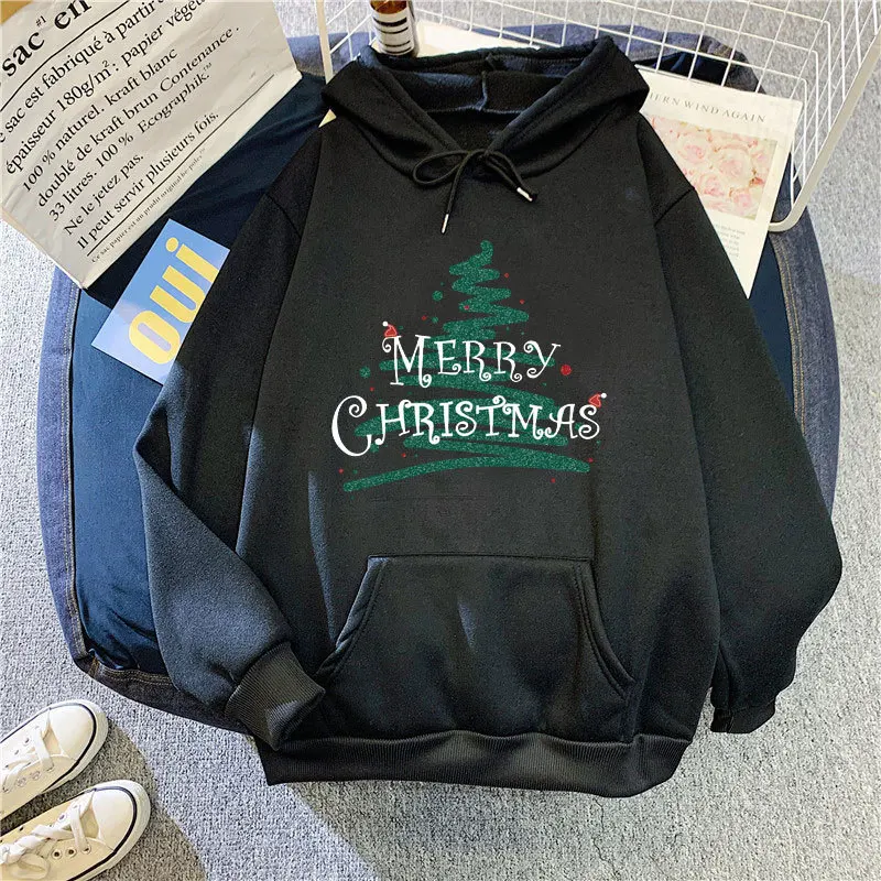 Christmas Women Hoodies Pullover Fashion Printed Casual Sweatshirts Sporty Loose Long Sleeved Coats Ladies Autumn Winter