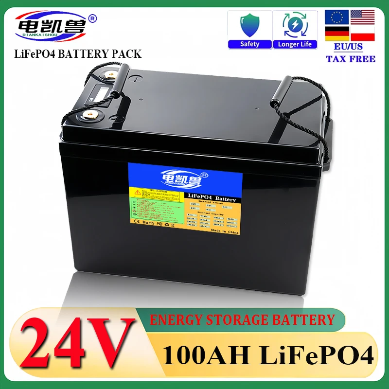 New 24V 100Ah Lifepo4 battery pack 2500W Forklift Solar storage motor High power For Electric Boat RV golf cart BMS tax free