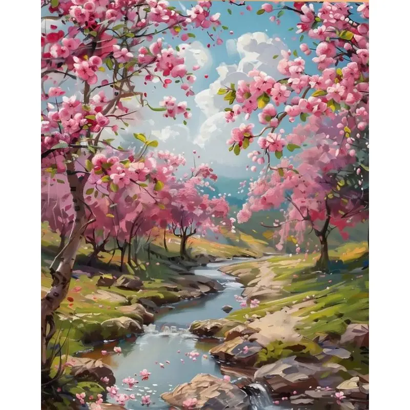 GATYZTORY Pink Scenery Painting By Numbers Kit Acrylic Paint By