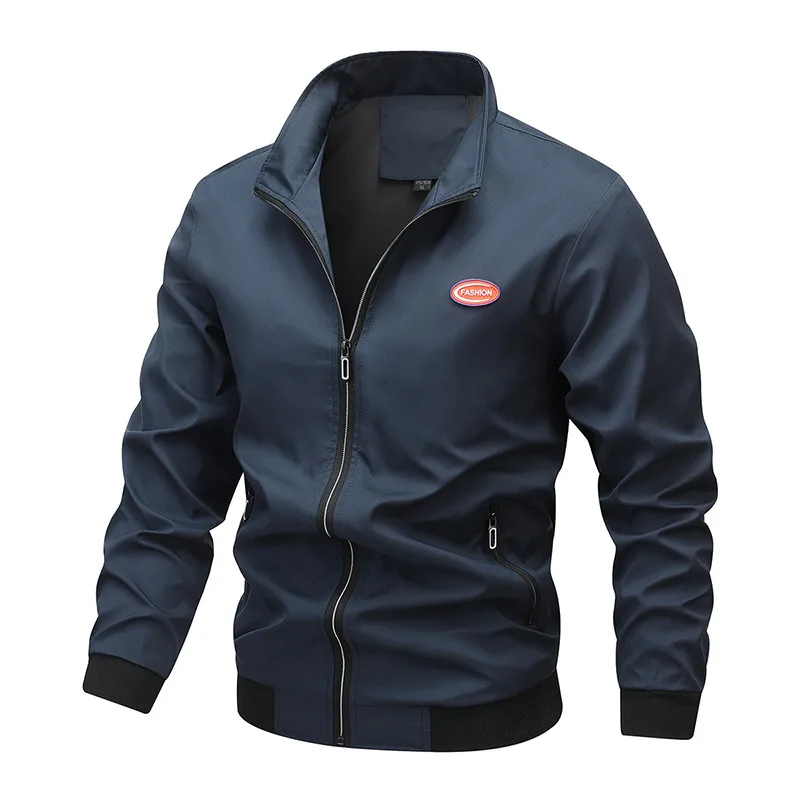 Autumn Men Coat New Letter Peinted Solid Color Male Outerwear Windproof Stand Collar Long Sleeve Business Casual Man Jacket