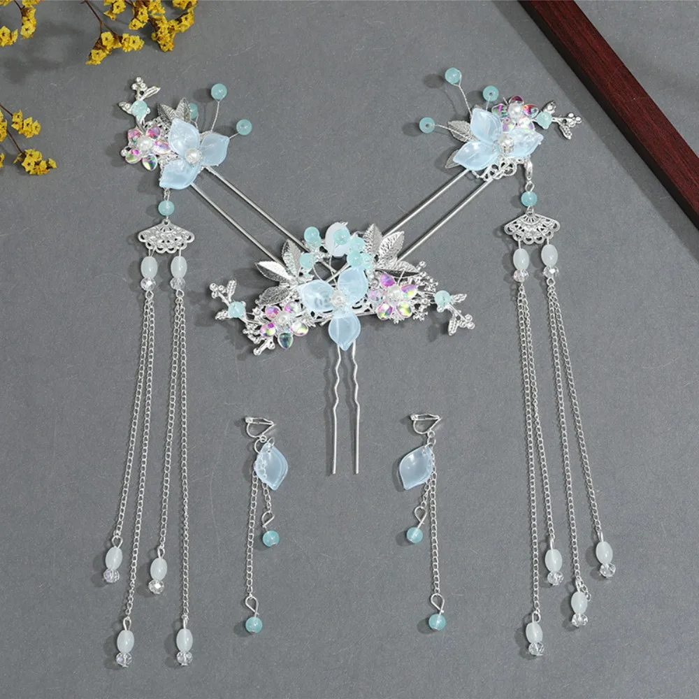 

Classical Flower Chinese Style Hairpin Set Pearls Tassel Hanfu Hair Stick Crown Headwear Butterfly Hair Comb Hairstyle Tool