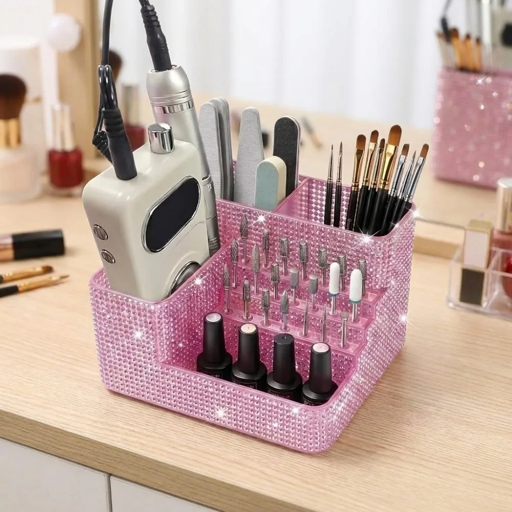 Multi‑Compartment Rhinestone Nail Storage Box Partition Design Large Capacity Nail Art Tool Storage Box with 21-Slot