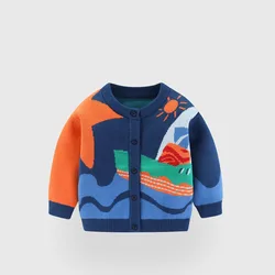 New Spring Autumn Ins Baby Boys Sweater Patched Cartoon Cotton Children Boys Coat Colorful Single Breasted Little Boys Knitwear