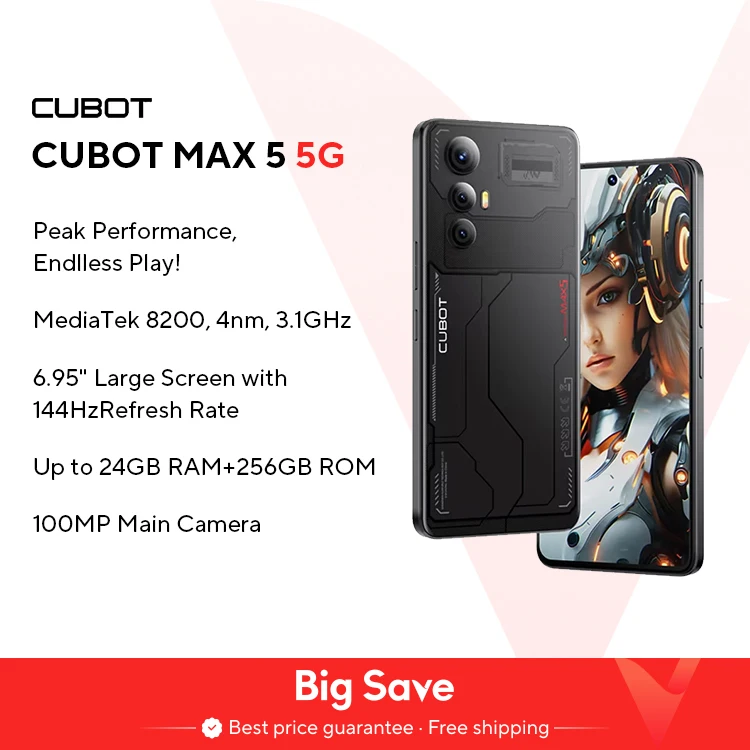 [Мировая премьера] CUBOT MAX 5, Android-смартфон 5G, размер 8200, большой экран 6,95 дюйма, 144 Гц, 24 + 256 ГБ, игровой телефон, добавляется к корзину