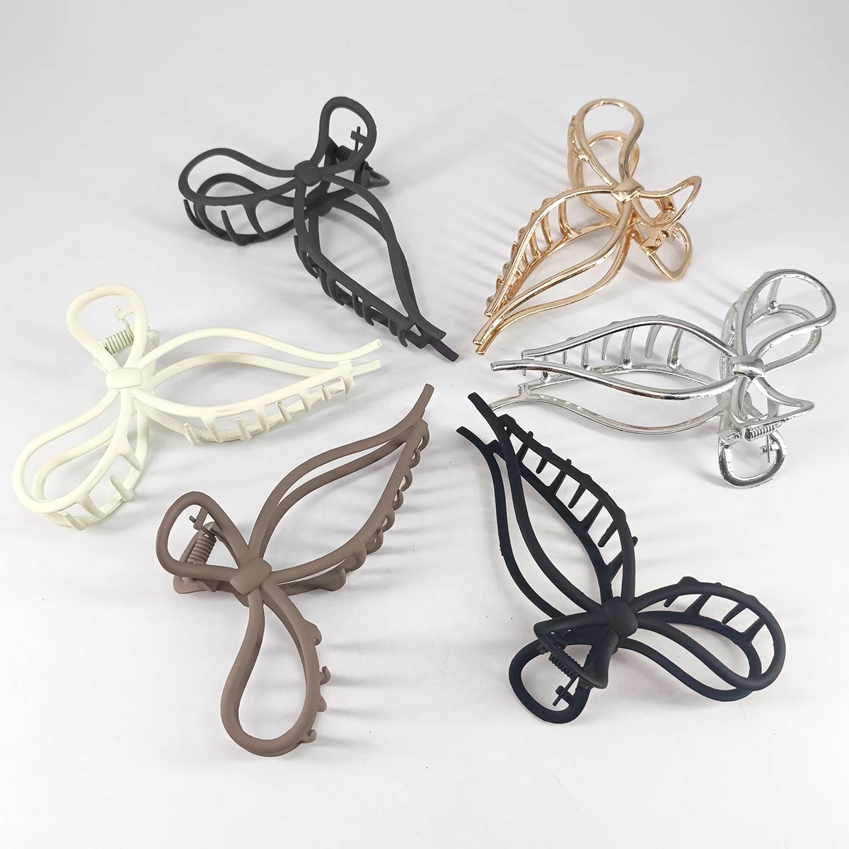 11.5cm Three-Dimensional Line Sweet Bow Large Hair Claw Metal Shark Clip For Woman Hair Accessories