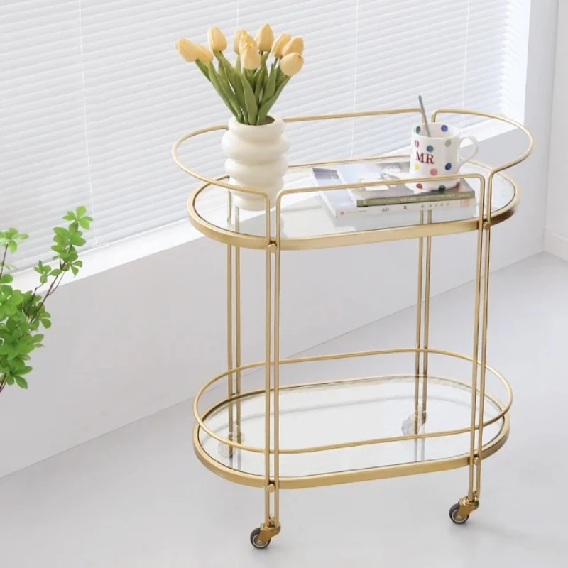 

Light Luxury Sofa Side Storage Cabinet Table Home Shelves Living Room Removable Gold Dining Cart Wine Trolley Coffee Cabinet