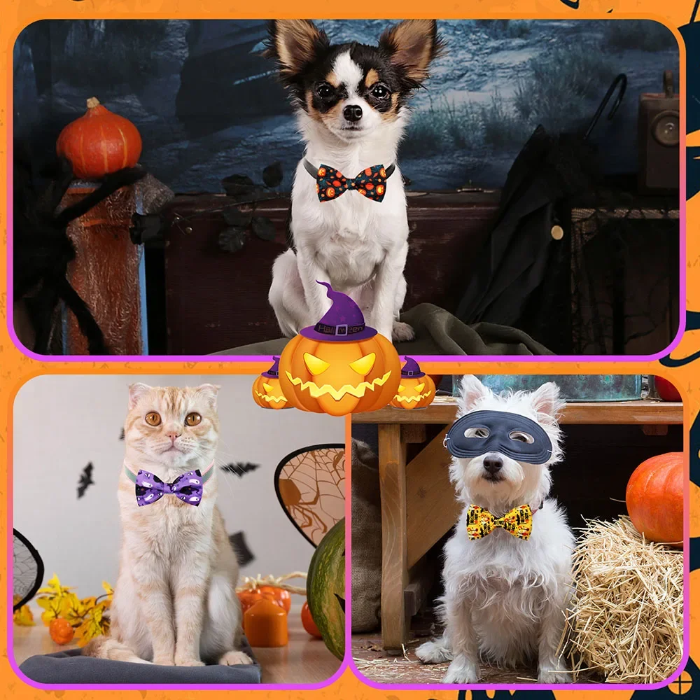 50pcs Halloween Dog Collar Accessories Removable Pet Dog Bowtie Collar Skull Pumpkin Dogs Bow Tie Pet Grooming Products