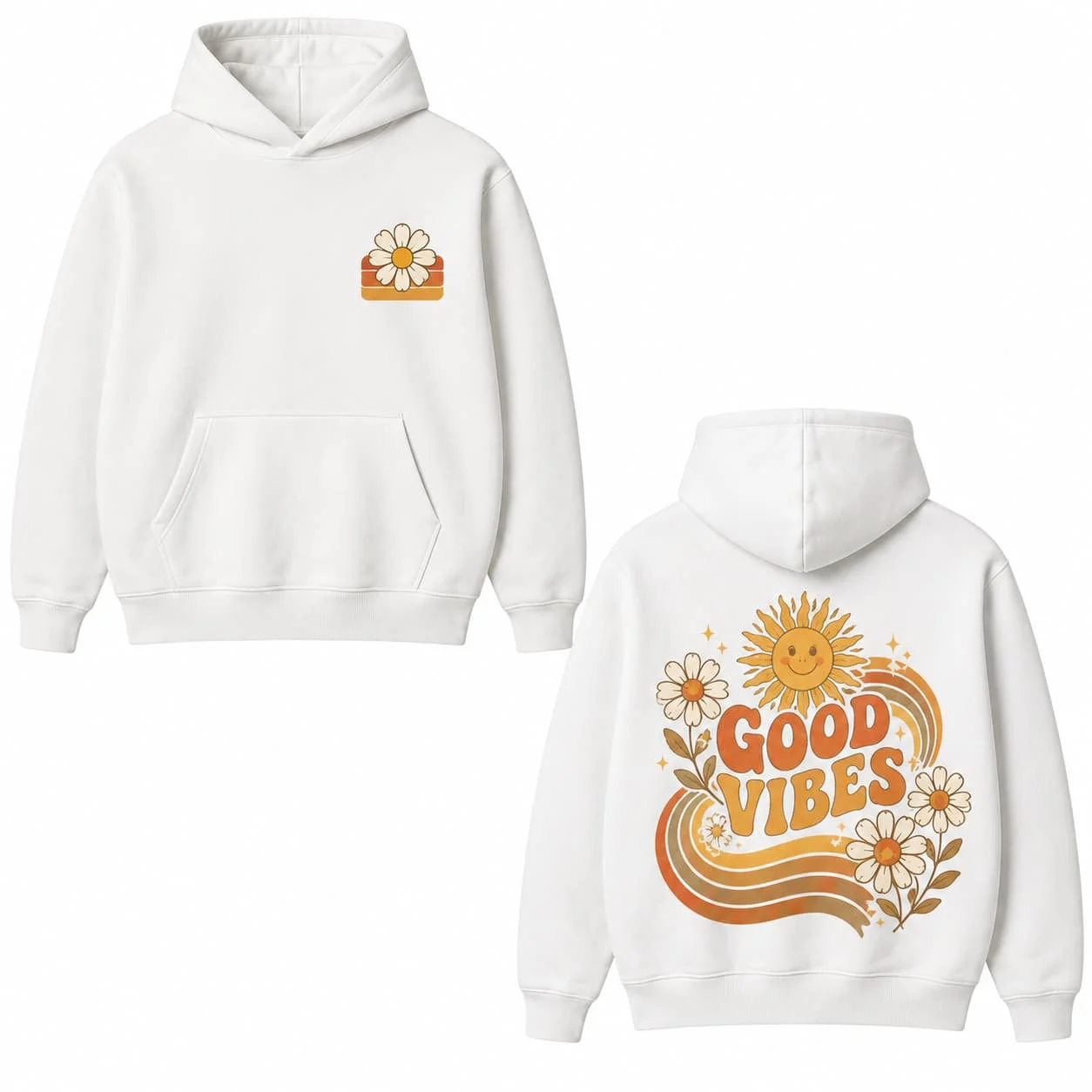 Autumn Winter Casual Good Vibes Sun Daisy Print Art Men hooded sweatshirt Women Boys coat Top Parent Child Kid 's Cotton Hoodie