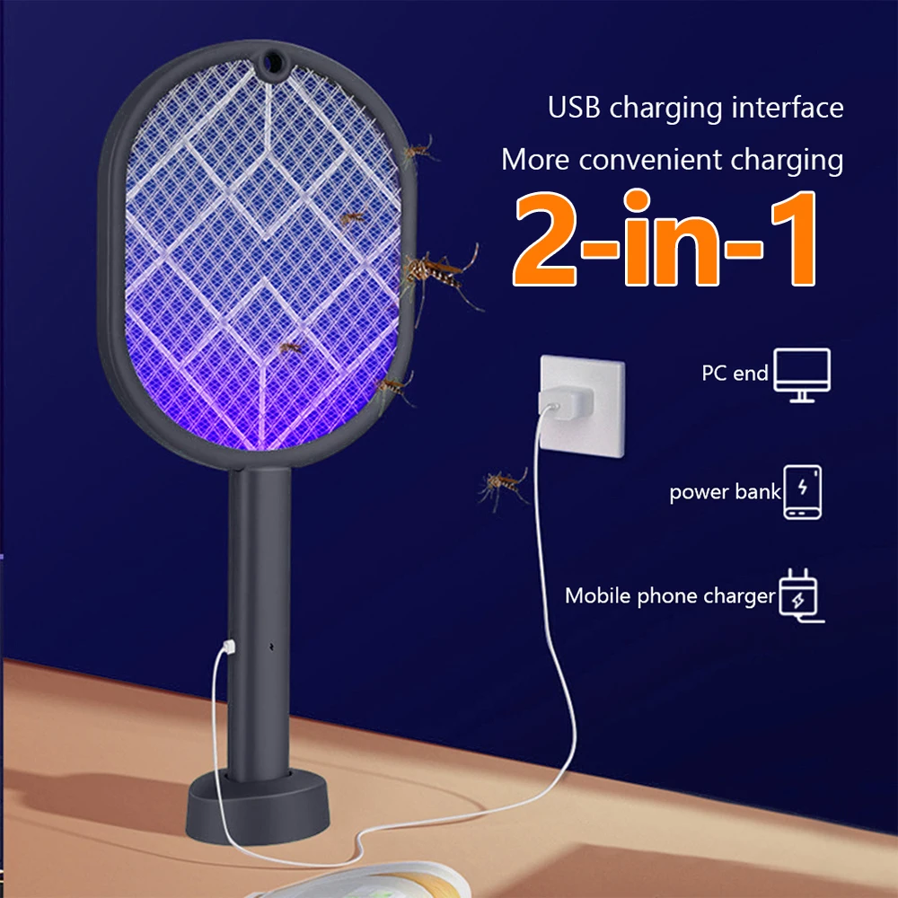 2-in-1 مضرب الحشرات الكهربائية منشة صاعق 4000 فولت USB قابلة للشحن الصيف البعوض منشة قتل يطير علة صاعق البعوض مضرب