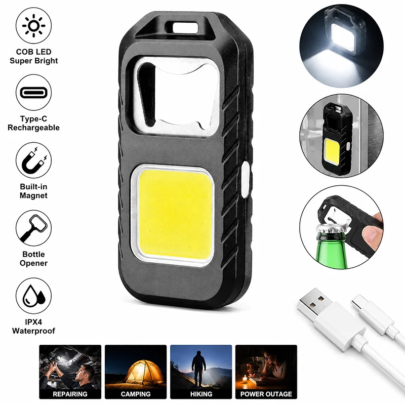 Keychain Light Rechargeable Waterproof Portable 4 Levels Flashlight Opener Combo For Outdoor Camping Adventure Commuting Fishing