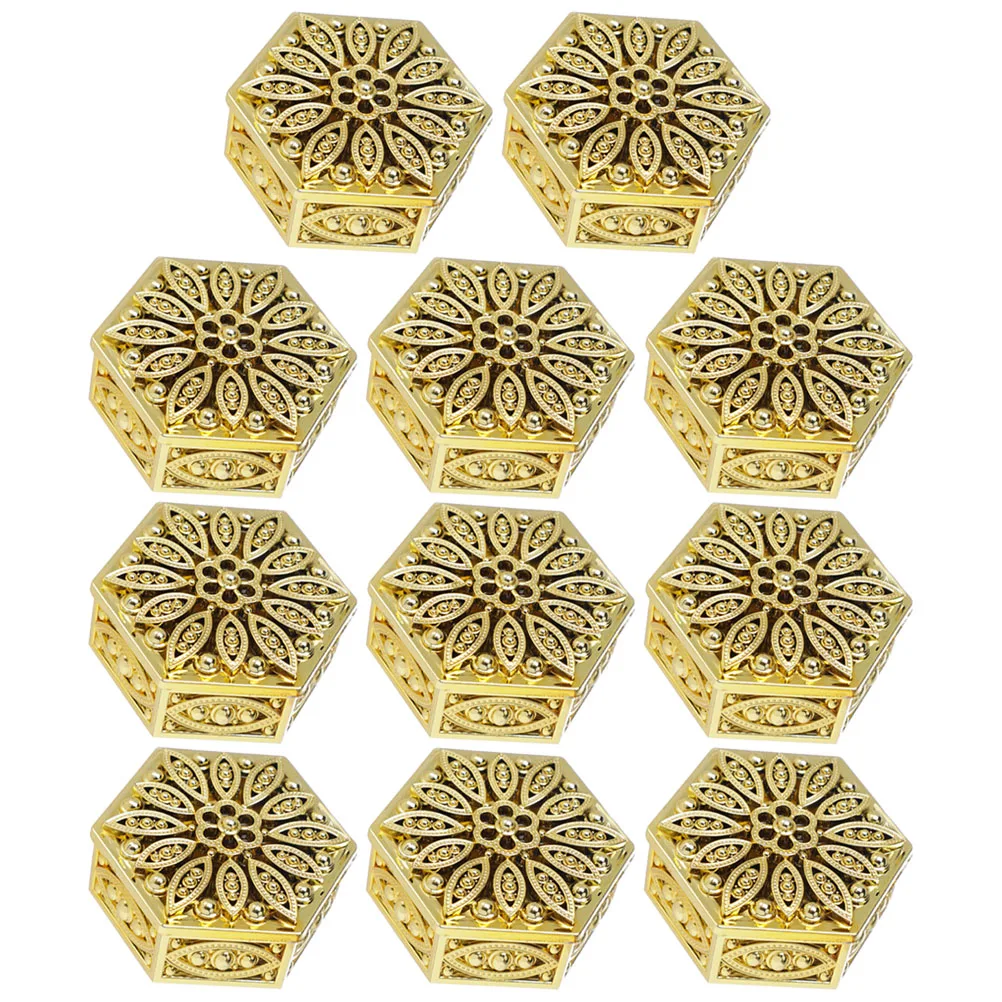 

12pcs Gift Boxes Candy Containers 6x3cm Golden Hexagonal Jewelry Favor Packaging Party Decorative Hollow Box Set