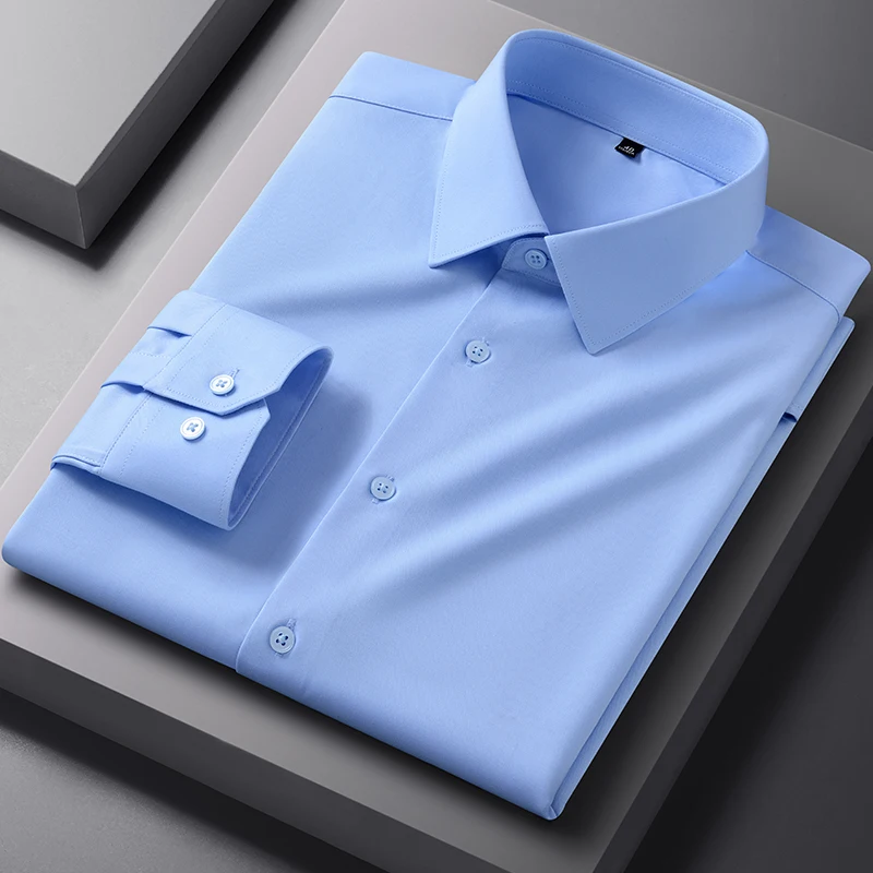 New in shirt hight quality Silk elastic long sleeve slim fit formal shirt ModaL anti-wrinkle tops office white black clothes