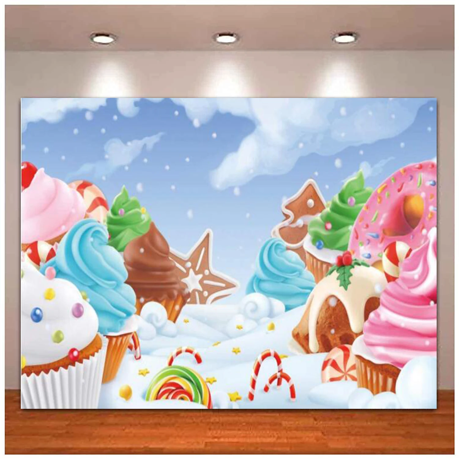 Winter Candy Land Photography Backdrop For Kids Birthday Party Baby Shower Background Cartoon Doughnuts Cookie Ice-Cream Cake