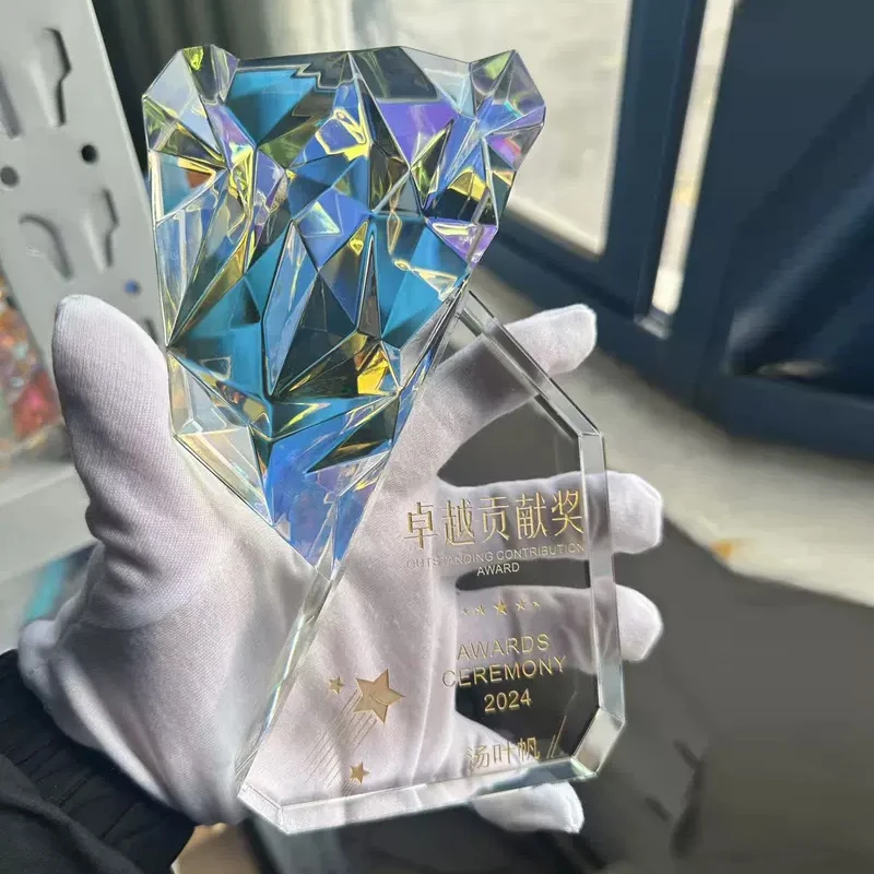 Customized Colorful Crystal Trophy, Company Annual Meeting Excellent Employee Award Souvenir Home Decoration Lettering Medal 1Pc