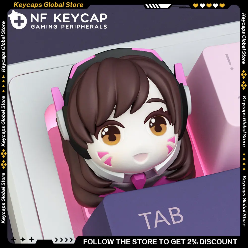 

3D-кейкап из смолы D.VA: милый розовый кролик, игровой кейкап OEM R4 профиля для переключателей Cherry MX, аниме-дизайн, ESC, Overwatch, Valorant, подарки