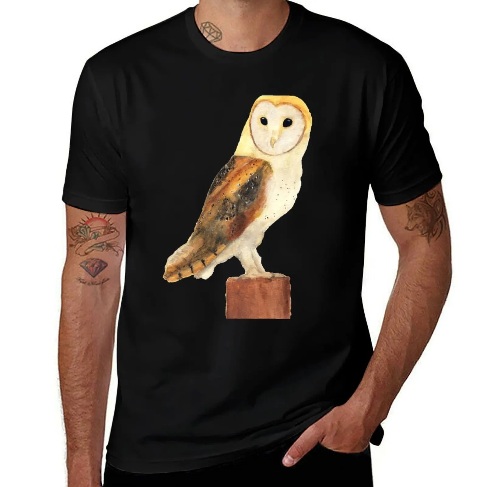 Watercolour Barn Owl T-Shirt Large Size Breathable Tee
